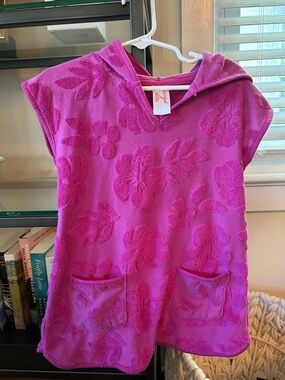 Cat & Jack Girls Hooded Floral Terry Swim Cover up - Fuchsia